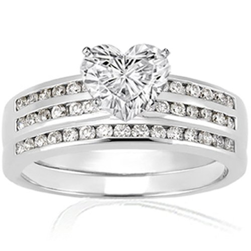 1.40 Ct Heart Shaped Diamond Engagement Wedding Rings Set VS2-G CUT:EXCELLENT