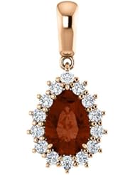 14K Rose Gold 9.00x6.00mm Pear Cut Mozambique Garnet and Diamond Pendant -- LIFETIME WARRANTY