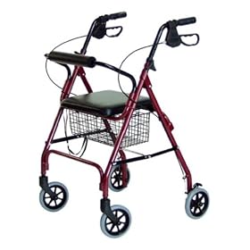 4 Wheel Rolling Walker with Shopping Basket, Padded Seat Burgundy color