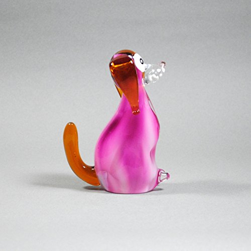 Hand Blown Art Glass Sale, 6-inch Pink Glass Dog by Deco4Sale