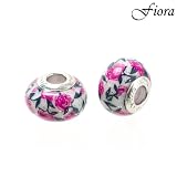 Fuchsia Flowers Murano Glass Bead- Fiora Italian Charms