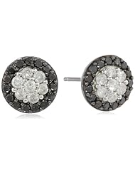 Black Rhodium Plated Sterling Silver Black and White Diamond Cluster Studs