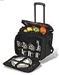 Picnic At Ascot 330Blk-L London Picnic Cooler For 4- Removable Wheel Cart- Black-Plaid
