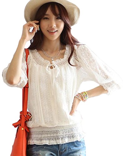 (ディーコッテ)D'Kotte ホワイト ブラウス シャツ カットソー チュニック 白 透け感 シースルー 五分袖 七分袖 春 夏 neax314