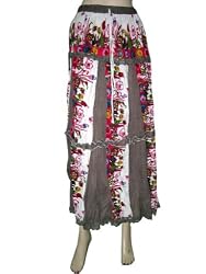 Bohemian Retro Gypsy Fashion Skirt Rosy Brown Floral Print Patch Work Cotton Long Skirts 36"