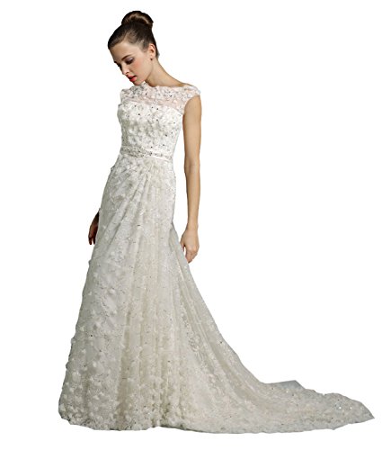 CosplayHutお洒落 超綺麗手作りキャップスリーブレースA-lineウェディグドレス花嫁 結婚式 新婦さん