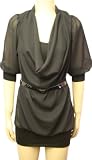 Ladies Chiffon Cowl Neck Insert Womens Belt Short Sleeve Sheer Top Sizes 8 - 14