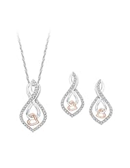 10K Two Tone Gold, Diamond Infinity Earrings and Pendant with Box Chain Set (3/8 cttw)