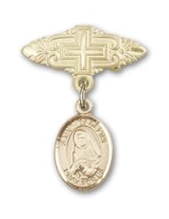 14K Gold Baby Badge with St. Madeline Sophie Barat Charm and Badge Pin with Cross