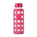 Lifefactory 9-Ounce BPA-Free Glass Baby Bottle with Flat Cap and Protective Silicone Sleeve, Raspberry