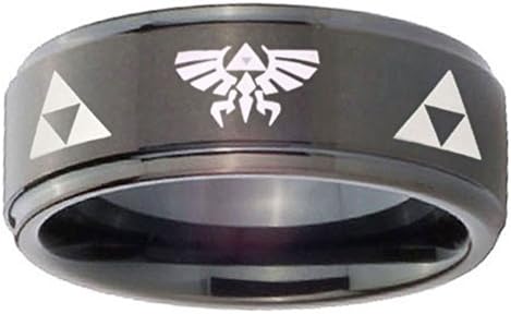 8MM Tungsten Carbide Legend of Zelda Black Step Edges Engraved Ring Size 10