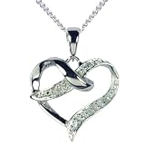 9ct White Gold Diamond Set Crossover Heart Pendant with 46cm Curb Chain