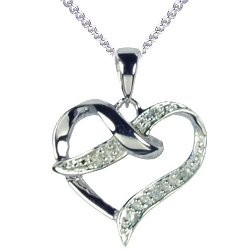 9ct White Gold Diamond Set Crossover Heart Pendant 