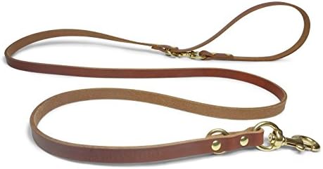 Leashboss Leather Dog Leash - Multi Function Double Clip Full Grain Lead - USA Made - For K9 Training, Service Dogs or Everyday Use (Tan Color, Multi)