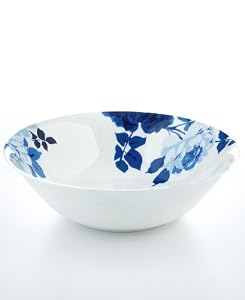 222 5th Indigo Rose Serve Bowl Round, Blue, White