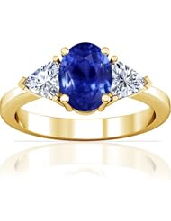 18K Yellow Gold Oval Cut Blue Sapphire Three Stone Ring