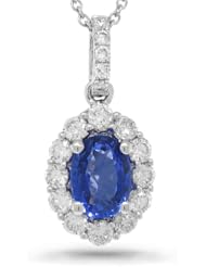 0.50ct Diamond and 1.10ct Blue Sapphire 14k White Gold Pendant Necklace