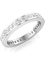 3MM Sterling Silver Princess Cut CZ Eternity Cubic Zirconia Ring