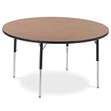 Virco 4000 Adjustable-Height Activity Table, Round, 22 - 30h x 48dia, Medium Oak