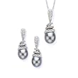 Diamond Jewelry Set in 14K White Gold with Fresh Water Gray Pearls