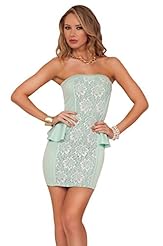 Sexy Sophisticated Strapless Polyester/Spandex Sheath Spring Lace Peplum Wrap Fitted Flared-Skirt Bodycon Dress/Club Dress/Party Dress/Mini Dress 