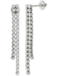 White Round Brilliant Diamond drop tassel layered Womens Dangle Earrings In 14K White Gold (1.07 CT, G-H, SI1-SI2)