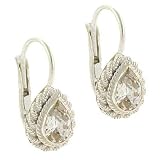 Sterling Silver Diamond cz Teardrop Lever Back LeverBack Earrings