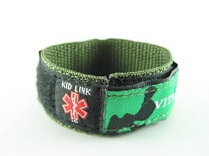 Camo Green, Childs, Kids Medical ID Bracelet, Adjustable for Boys & Girls, Free Medical Wallet Card Incld.