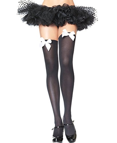 Leg Avenue 6255Q Women's Plus Size Opaque Thigh High Stockings With Satin Bow