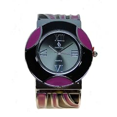 TF spektakulaere Spangenuhr im Retro-Stil, fuchsia/schwarz, Edelstahl