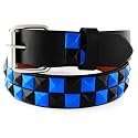 LEATHER BLACK BLUE STUDDED SNAP KIDS BELT WITH A DETACHABLE BUCKLE