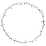 Sterling Silver Linked Cross Bracelet, 1/4 (6mm) wide, 7 1/4 inches long