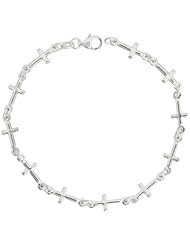 Sterling Silver Linked Cross Bracelet, 1/4 inch (6 mm) wide, 7 in.