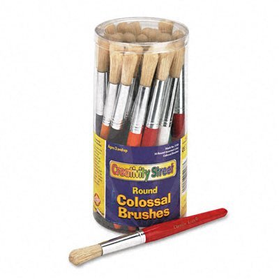 Chenille Kraft 5168 Wood Handle Colossal Round Brushes, Assorted Colors. 30 Brushes/Canister