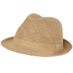 New Woven Linen Poly Fedora Tribly Gangter Hat Natural Belt Dance M/l Medium / Large