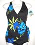 Plus Size Wrap Front 1 PC Swimsuit Black/Floral Print (Click for more colors)