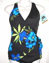 END OF SUMMER SALE Plus Size Wrap Front 1 PC Swimsuit Black/Floral Print (Click for more colors)