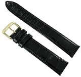 18mm Speidel Wild Croco Grain Padded Genuine Leather Black Watch Band
