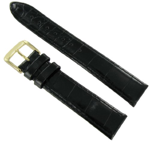 18mm Speidel Wild Croco Grain Padded Genuine Leather Black Watch Band