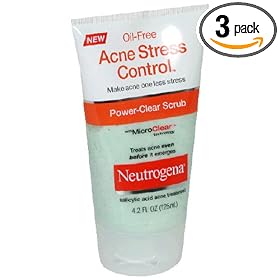 Neutrogena Acne Stress Control, Power-Clear Scrub, 4.2-Ounce Tubes (Pack of 3)