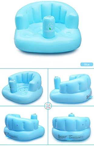Toddler Baby Inflatable PVC Sofa Chair Portable Security Baby Toddler Bath Seat Inflatable Air Chair for Baby,infant Baby Inflatable Sofa Chairs Child Bath Stool Bb Chair Armchair (Blue)