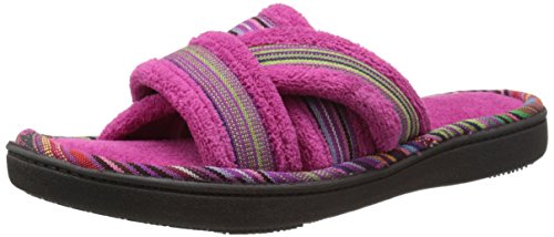 Isotoner Signature Women's Microterry Payton Cross Slide Flat, Wild Berry, 7 UK/8.5-9 M US