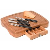 True Fabrications Bamboo Cheese Board with 4 piece cheese accessories and knives (drawer fits all accessories)