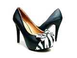 Ladies Sexy Black Zebra Toe Platform Pumps Heels Shoes Round Toe