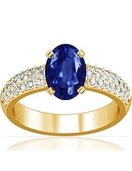 18K Yellow Gold Oval Cut Blue Sapphire Ring With Sidestones (GIA Certificate)