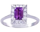 14K Yellow or White Gold Diamond and Octagon Gemstone Engagement Ring-Amethyst-full, half sizes from 5-8.5