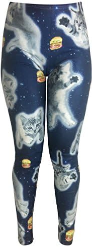 Space Cats Love Cheeseburgers Leggings Blue (Medium)