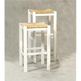 Rush Seat 30 Inch Backless Wood Bar Stools in White Finish (Set of 2) by Linon Home Decor