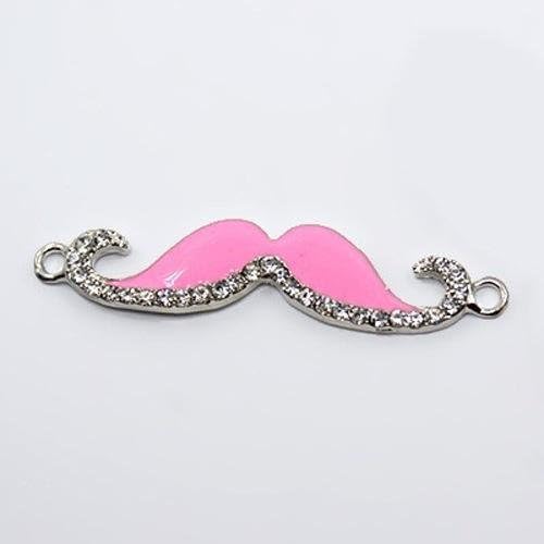 Pandahall 5pcs Assorted Colors Alloy Links with Grade A Rhinestones, Enamel Beard Mustache Connector Charms jewelry Findings, Platinum Metal Color, 13x56x3mm