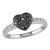 10K White Gold 1/3 ctw Black and White Diamond Heart Ring
